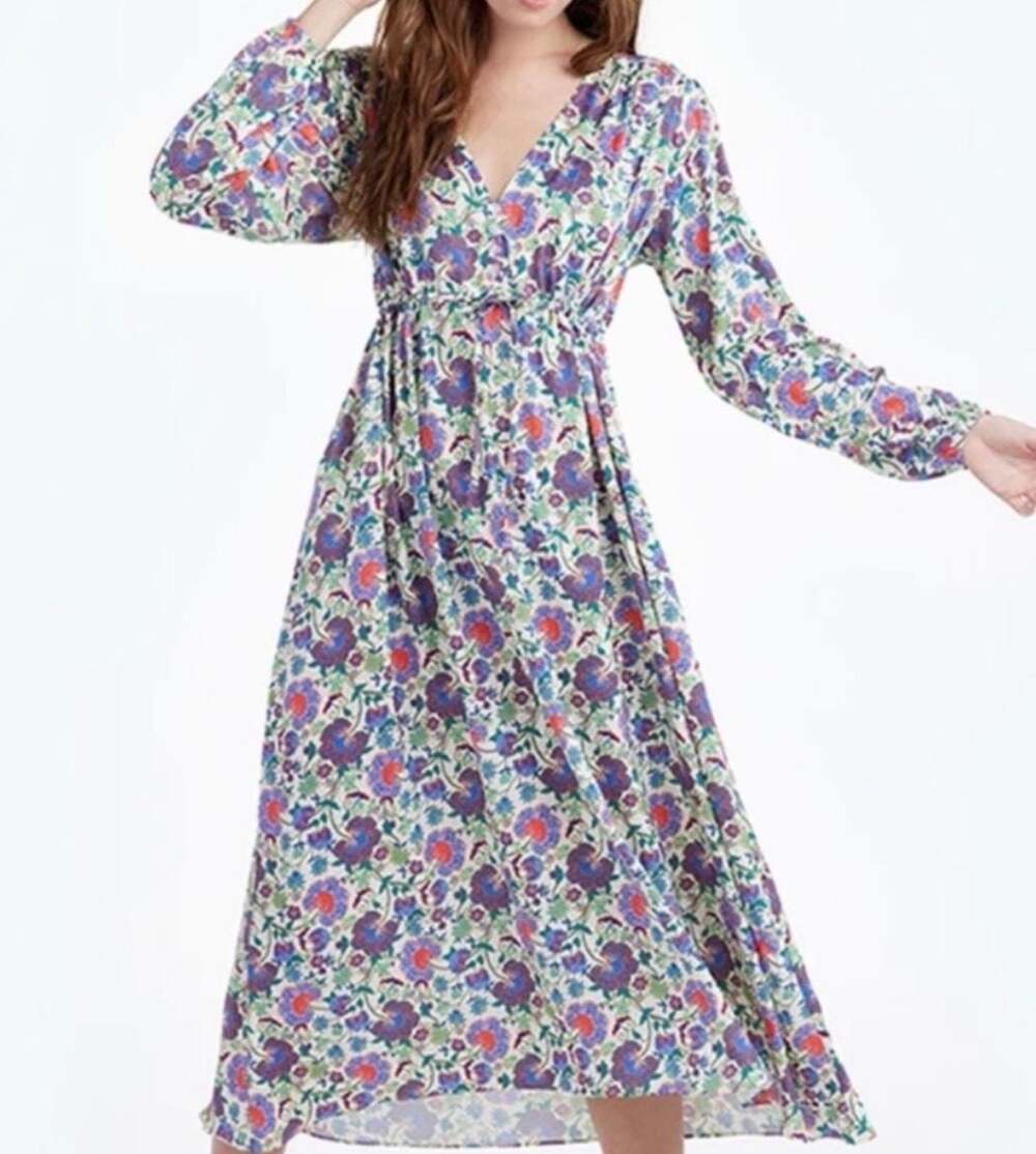 Summersalt The Cinched Waist Caftan Dress Scroll Block Print Violet Lava Small